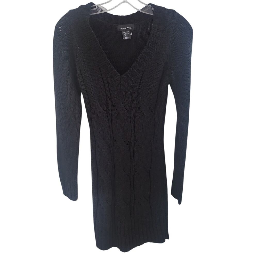 Vintage Sweater Project Black Long Sleeve Sweater Dress - Small